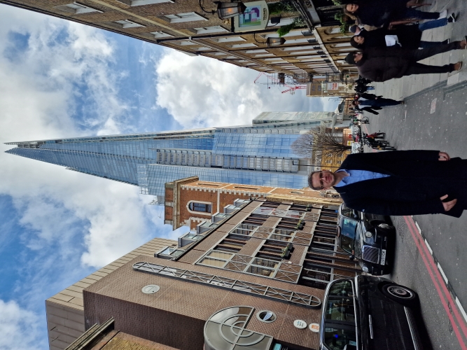 Michael Leftwich standing outside the Shard in London