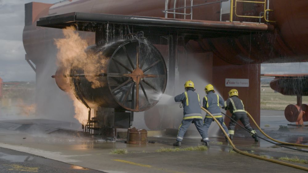 Firefighters putting out a fire