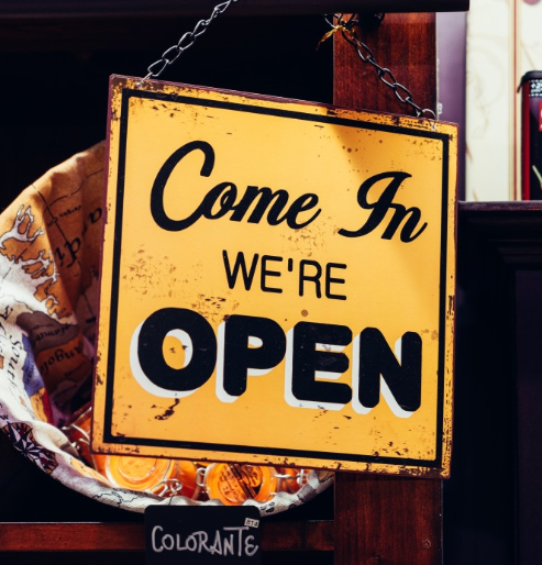 Open sign on shop door