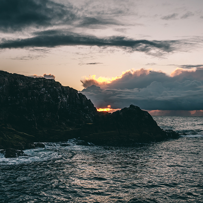 A coastline at sunset