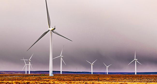 Onshore wind turbines.